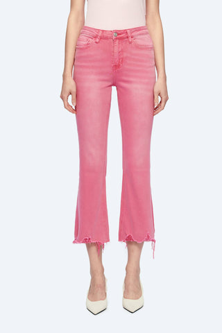 Razberry Pink Mid Rise Crop Flare With Frayed Hem - Born To Glam