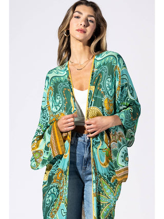 Viridian Dream Emerald Heirloom One Sized Kimono Duster product view 2 on a white background