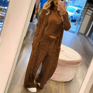 Brown Leopard Cardigan & Pants Set