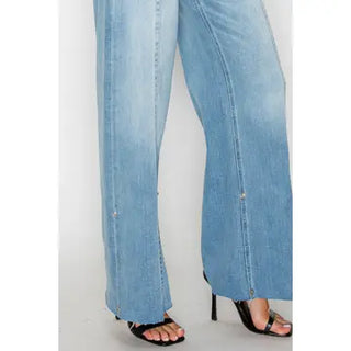Light Wash Wide Leg Cuffed Jeans