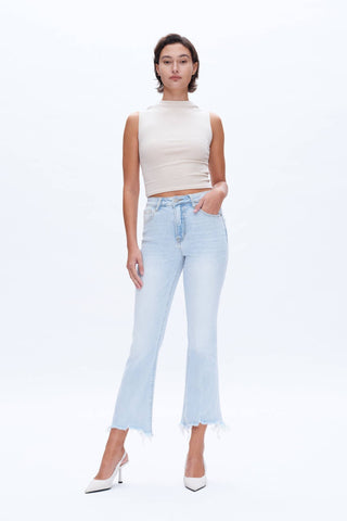 High Rise Flare Denim Jeans with Frayed Hem - Born To Glam