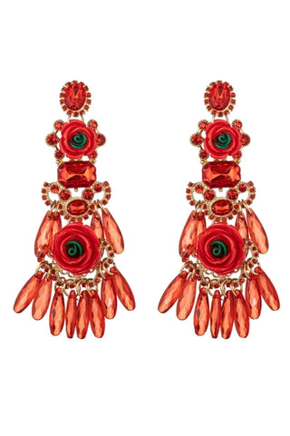Red Rose Statement Drop Earrings - Born To Glam