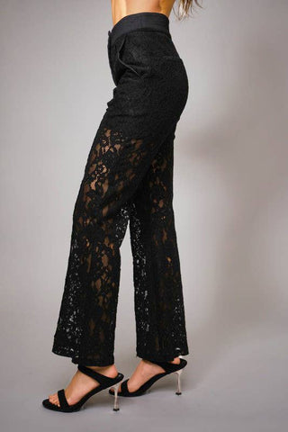 Lace Sheer Mid Rise Trouser Pants - Born To Glam