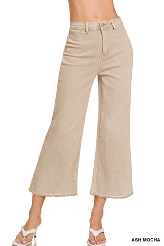 Acid Washed Frayed Cutoff Hem Straight Wide Pants - Born To Glam