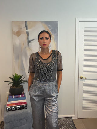 Black Sparkle Mesh Embellished Top with Tank