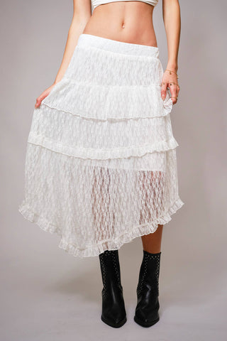 White Sheer Lace Lined Skirt - Born To Glam