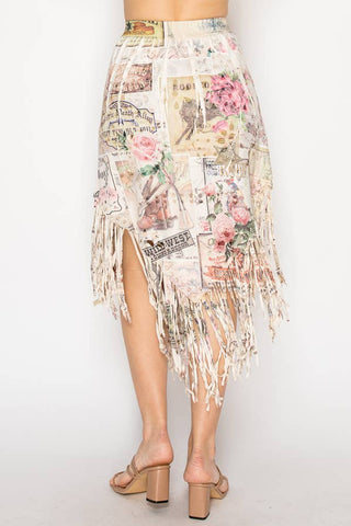Boho Chic Laser-Cut Fringe Skirt With Handkerchief Hem - 4763BG ROSE WEST - Born To Glam
