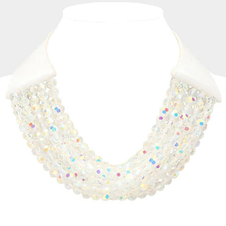 Chunky Acrylic Beaded Multi Layered Faux Leather Necklace - Born To Glam