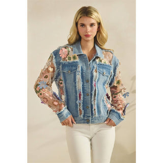 Denim Jacket with Floral Organza