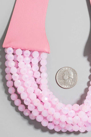 Faux Leather And Faceted Beads Statement Necklace - Born To Glam