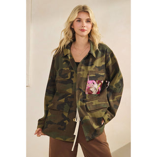 Camo Jacket with Mesh Sequins Contrast