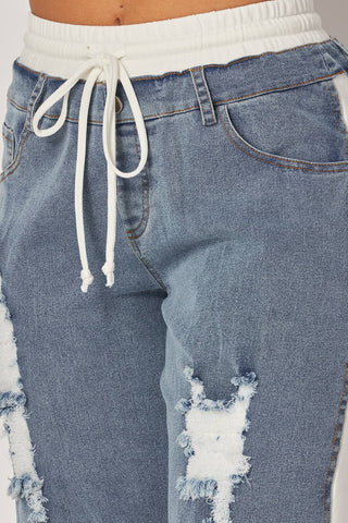 Ivory Denim Jeans Sweatpants - Born To Glam