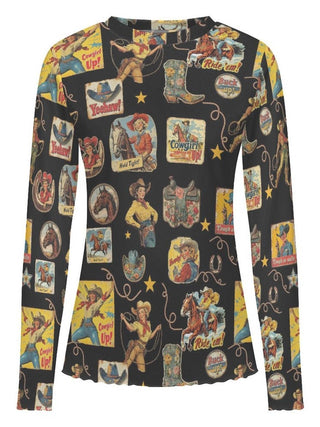 Vintage Cowgirl Collage Long Sleeve Mesh Top — Faire photo 3