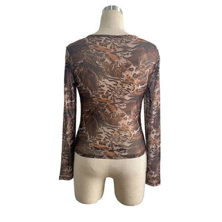 Leopard Mesh Long Sleeve Top - Leopard