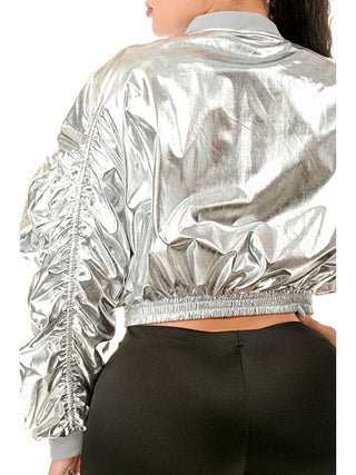 Silver Metallic Long Sleeve Bomber Jacket – supplier view 8