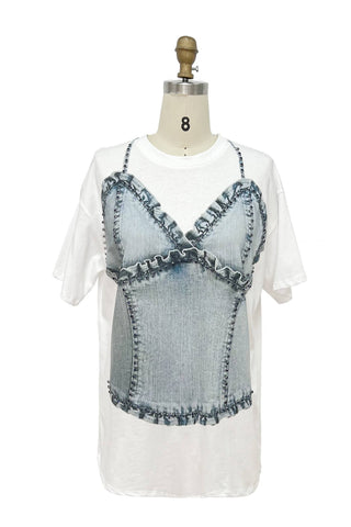 Denim Illusion Bow Graphic Tee - Born To Glam