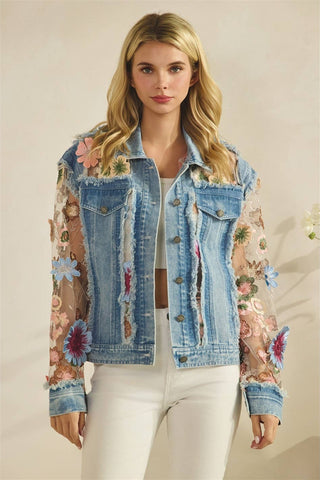 Denim Jacket with Floral Organza