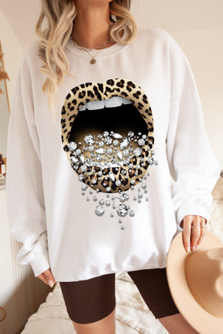 Leopard Lips Crystal Graphic Tee - Born To Glam