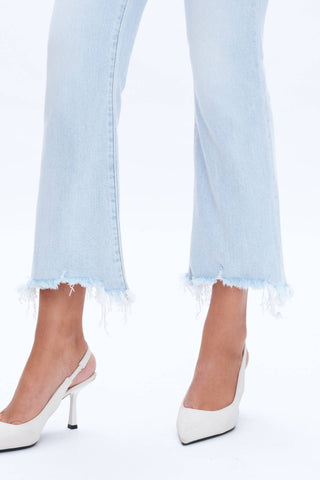 High Rise Flare Denim Jeans with Frayed Hem - Born To Glam