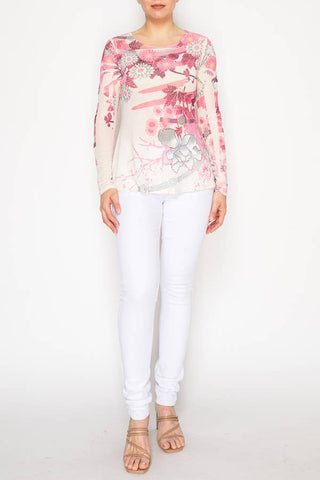 Sparkly Long Sleeve Sheer Mesh Top – 4847BG MAUVE FL - Born To Glam