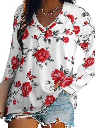 Red Rose Floral Long Sleeve Top