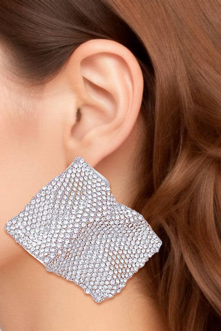 Wavy Silver Rhinestone Glam Stud Earrings - Born To Glam