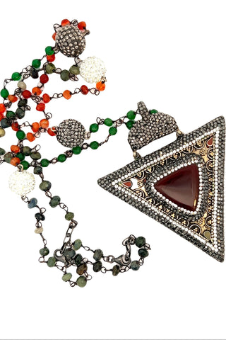 Carnelian Necklace With Triangle Pendant - Born To Glam