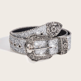 Silver Glitter Embellished Western Buckle One Sized Belt