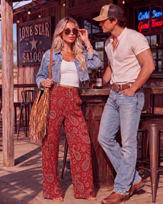 Red Paisley Bandana Wide Leg Pants