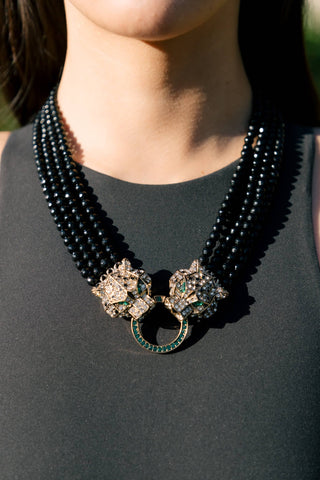 Double Leopard Brooch Statement Necklace - Born To Glam
