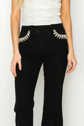Black Crystal Pocket Flare Jeans