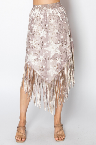 Boho Chic Fringe Skirt Star Design - Born To Glam
