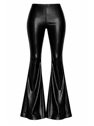 Black Faux Leather Snake Bell Bottoms Flare Pants