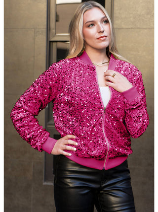 Hot Pink Sparkly Sequin Zip-Up Jacket detail