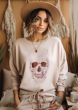 Beige Skull Graphic Top