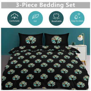 Baha Ranch Turquoise Naja Design 3-Piece Bedding Set (1 Duvet Cover + 2 Pillow Shams) – 102"×90" - Born To Glam