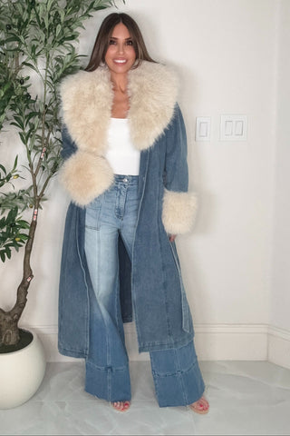 Denim Faux Fur Collar Jacket - Born To Glam