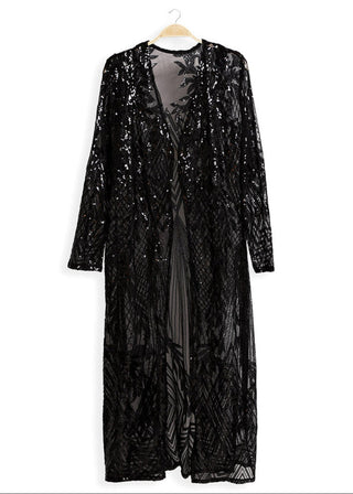 Black Sequin One Size Duster Kimono view 3