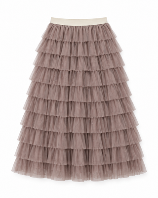 Taupe Layered Tulle Midi Skirt