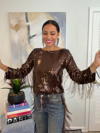 Bronze Sequin Fringe Embellished Top - Born To Glam