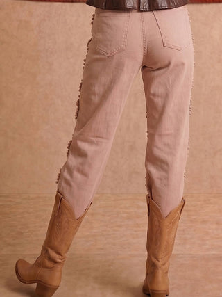 Washed Blush Pearl Embellished Western Jeans - Faire photo 3