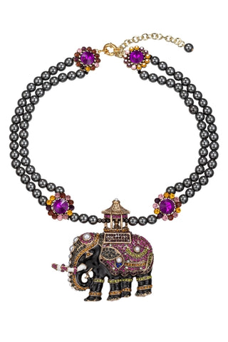 Black Elephant Embellished Statement Necklace