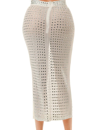 White Square Rhinestone Long Skirt by SALT