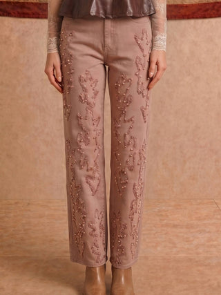Washed Blush Pearl Embellished Western Jeans - Faire photo 2
