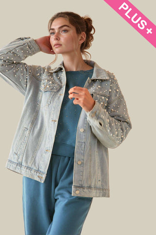 PLUS PEARL RHINESTONE DETAIL DENIM JACKET - Born To Glam