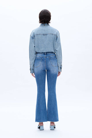 High Rise Flare Jeans with Raw Hem - Born To Glam