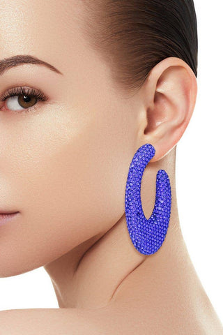 Blue Crystal Open Hoop Earrings - Born To Glam