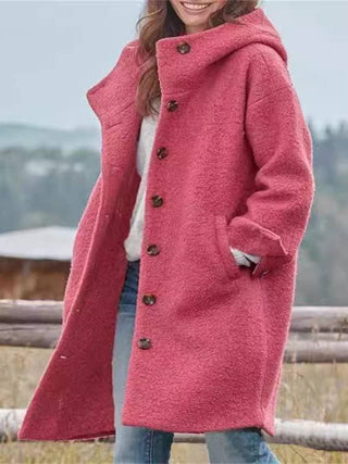 Black Hooded Wool-Look Long Coat Black view 3