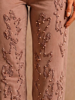 Washed Blush Pearl Embellished Western Jeans - Faire photo 7