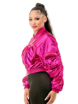Pink Metallic Long Sleeve Bomber Jacket – supplier view 2